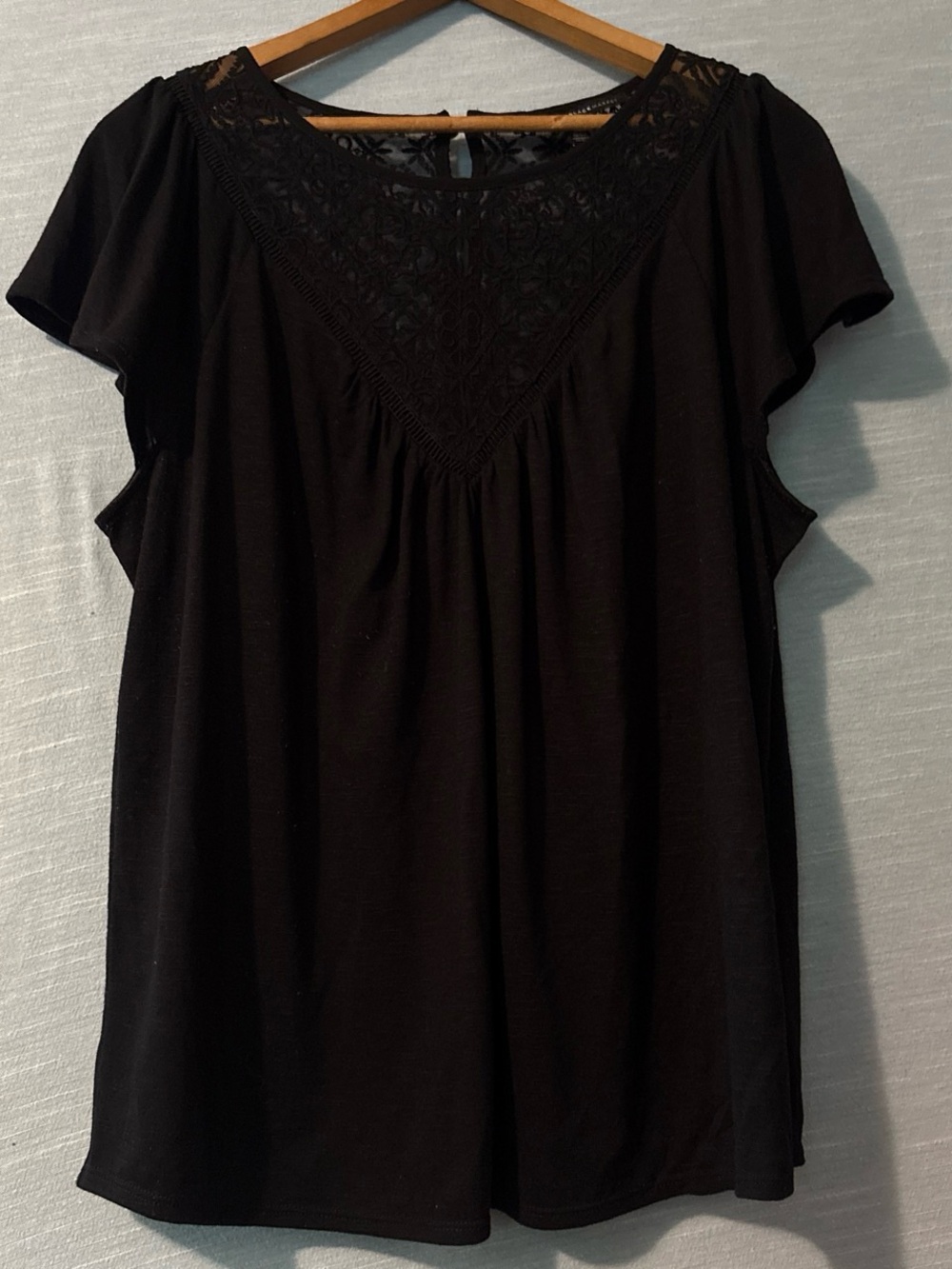 White House Black Market Blouse Pullover Cap Sleeve Lace Black Women’s Sz L